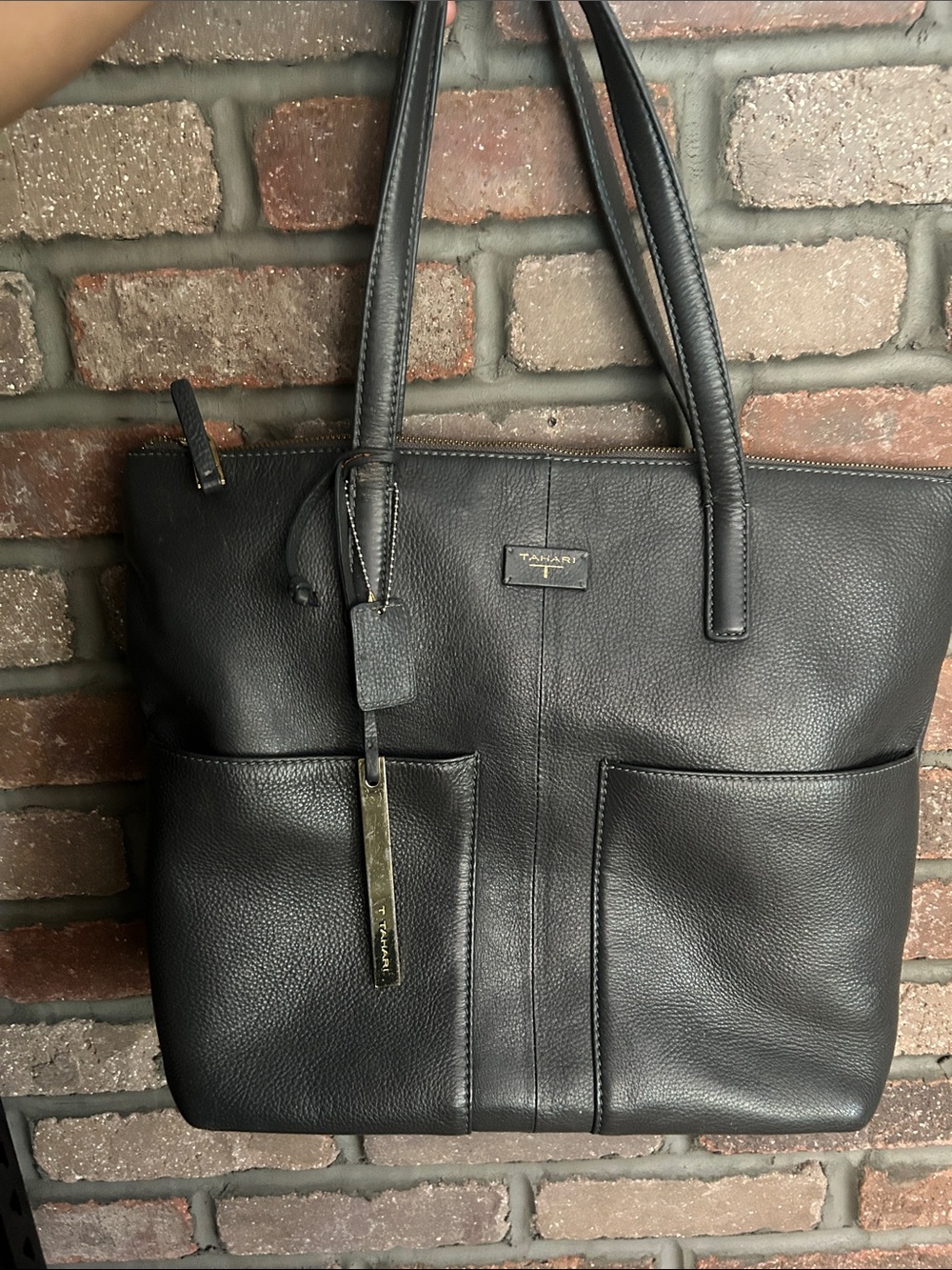Tahari Black Leather Tote Bag